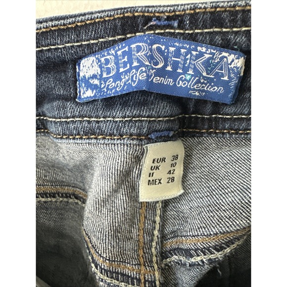 Bershka Jeans Women's EUR 38/US 8 (27x31) Blue Low Rise Straight Distressed - Picture 3 of 13